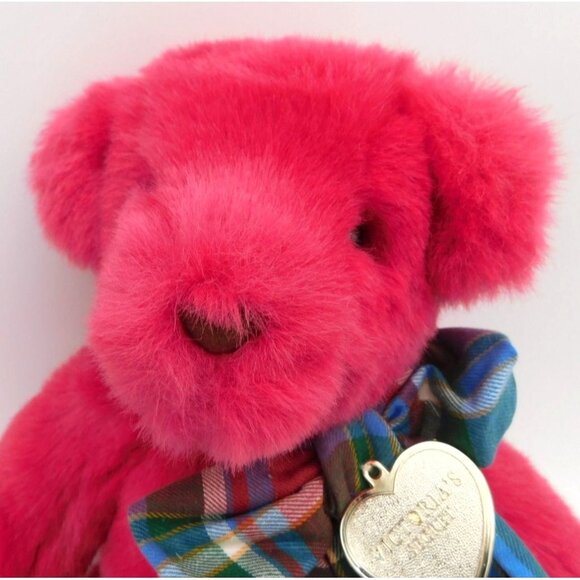 Vintage Gund Victoria's Secret Teddy Bear Plaid Flannel Bow Gold Heart Tag 1992 - Picture 2 of 8